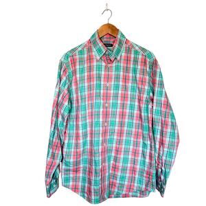 Southern Marsh Cotton Plaid Long Sleeve Button Down Shirt Green Pink Medium